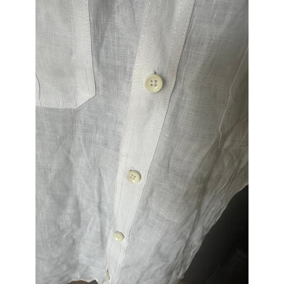 Amiani Men’s 100% Linen Short-Sleeve Button-Up Shirt | White XL - Picture 7 of 9
